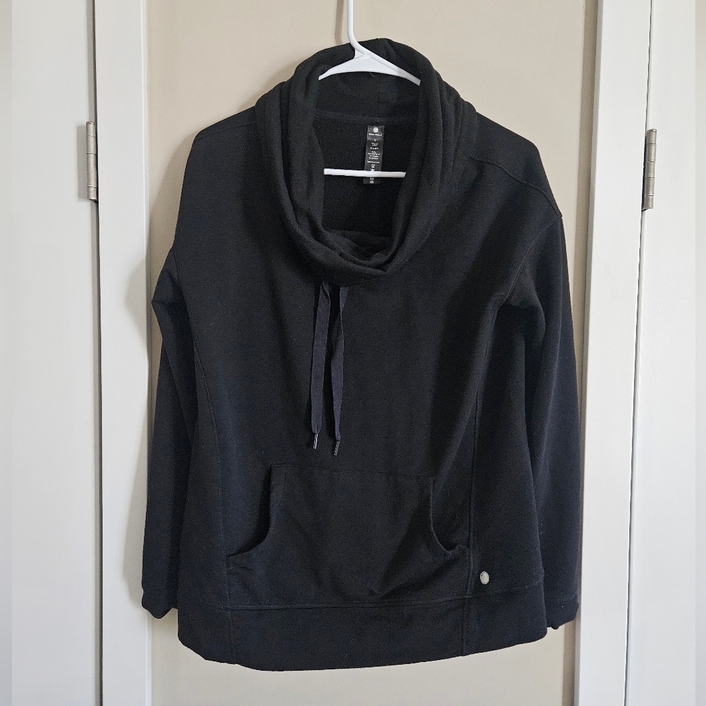 Yogalicious small black cowl neck long sleeve sweater pockets strings